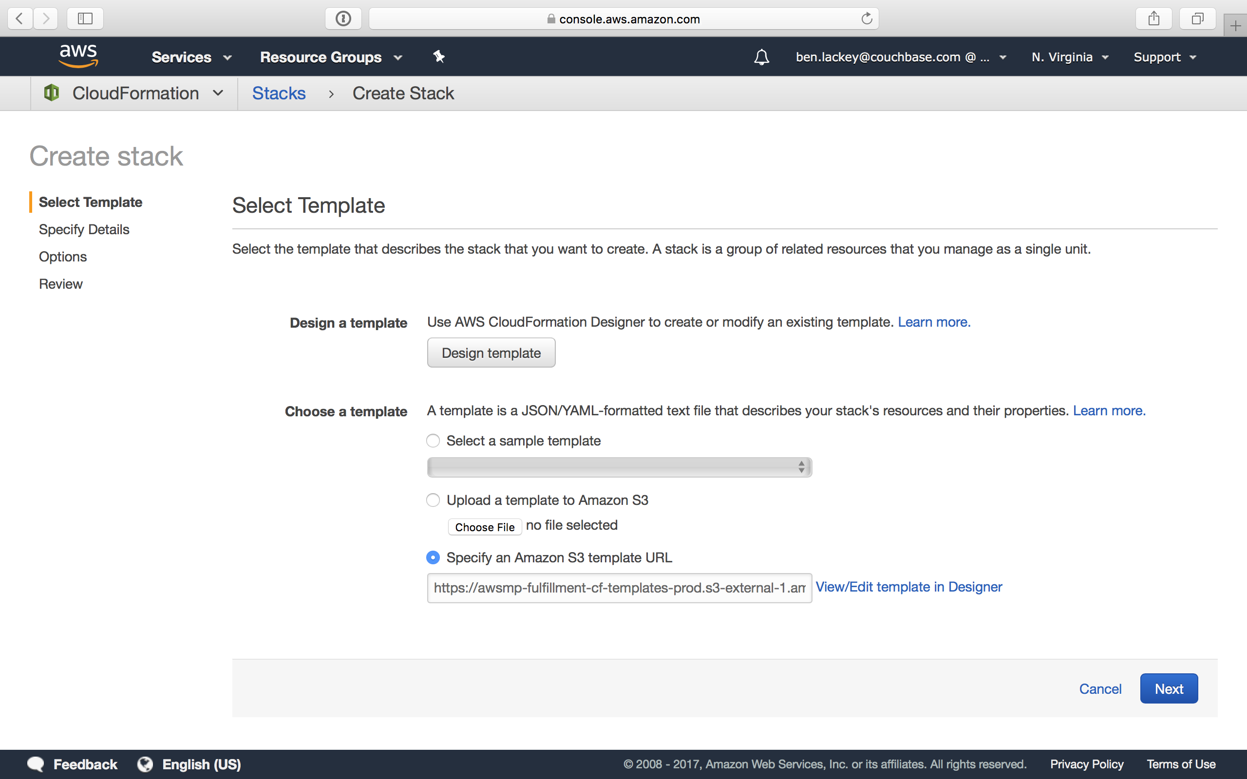 aws marketplace couchbase ee create stack select template