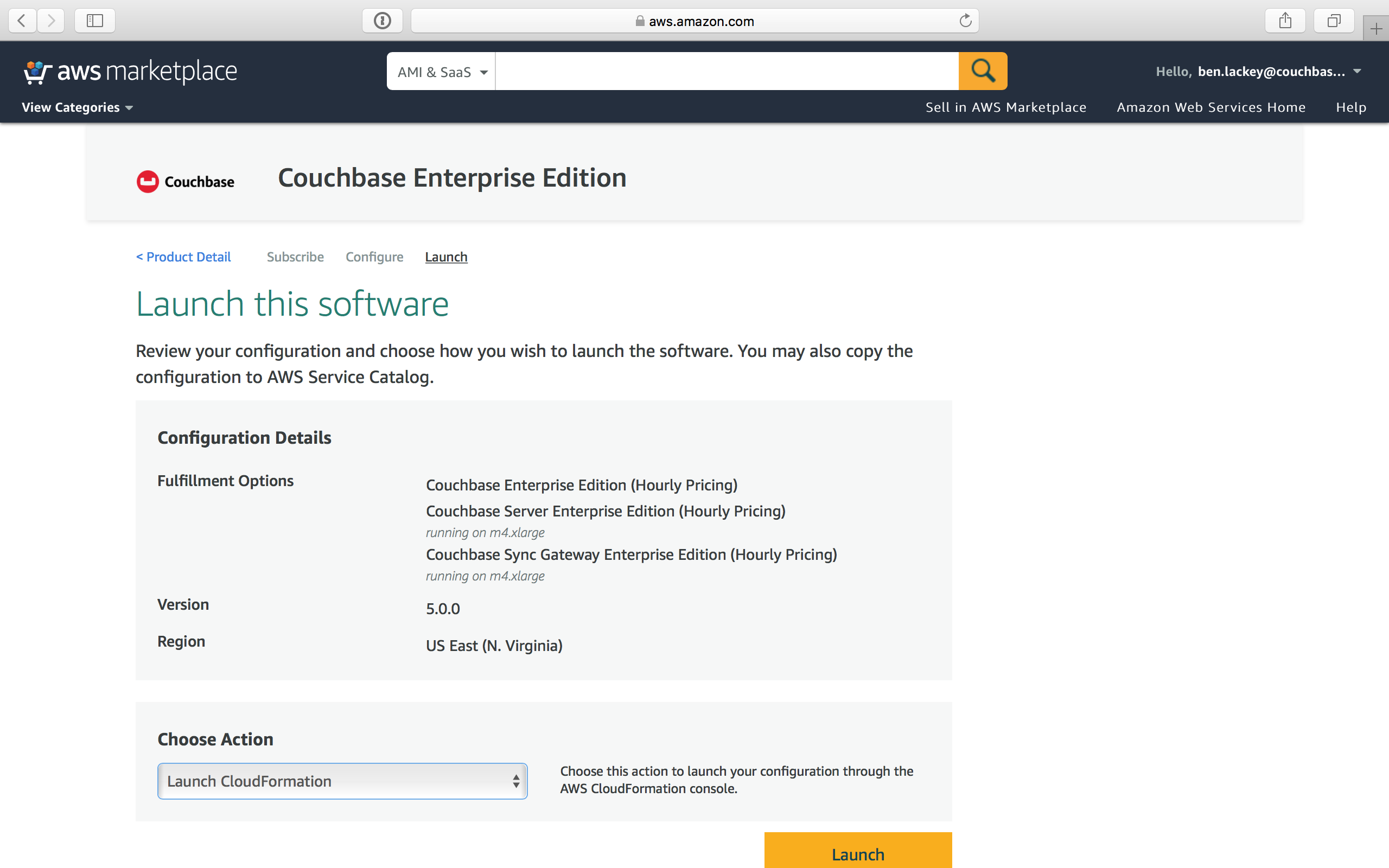 aws marketplace couchbase ee launch action