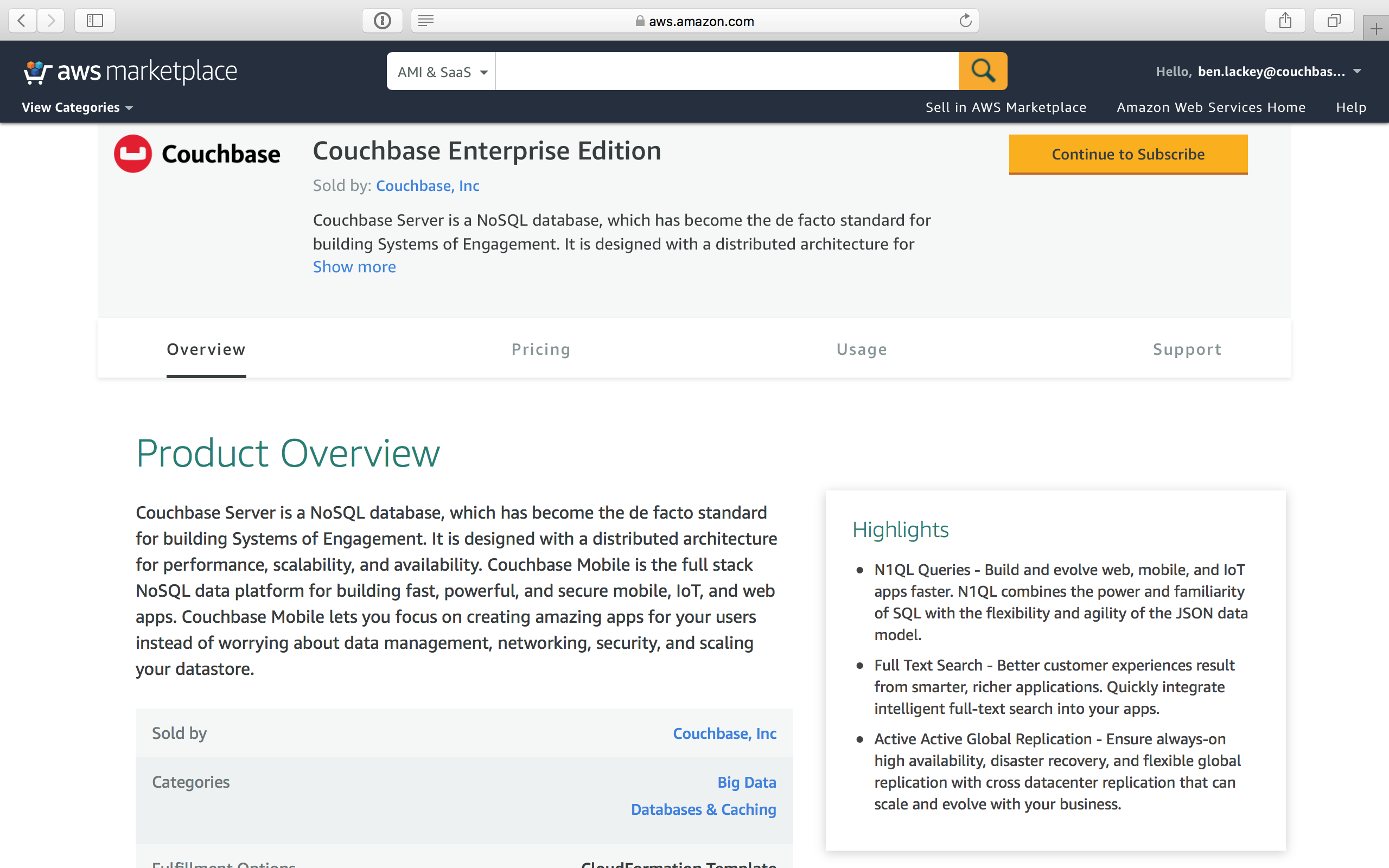 aws marketplace couchbase ee