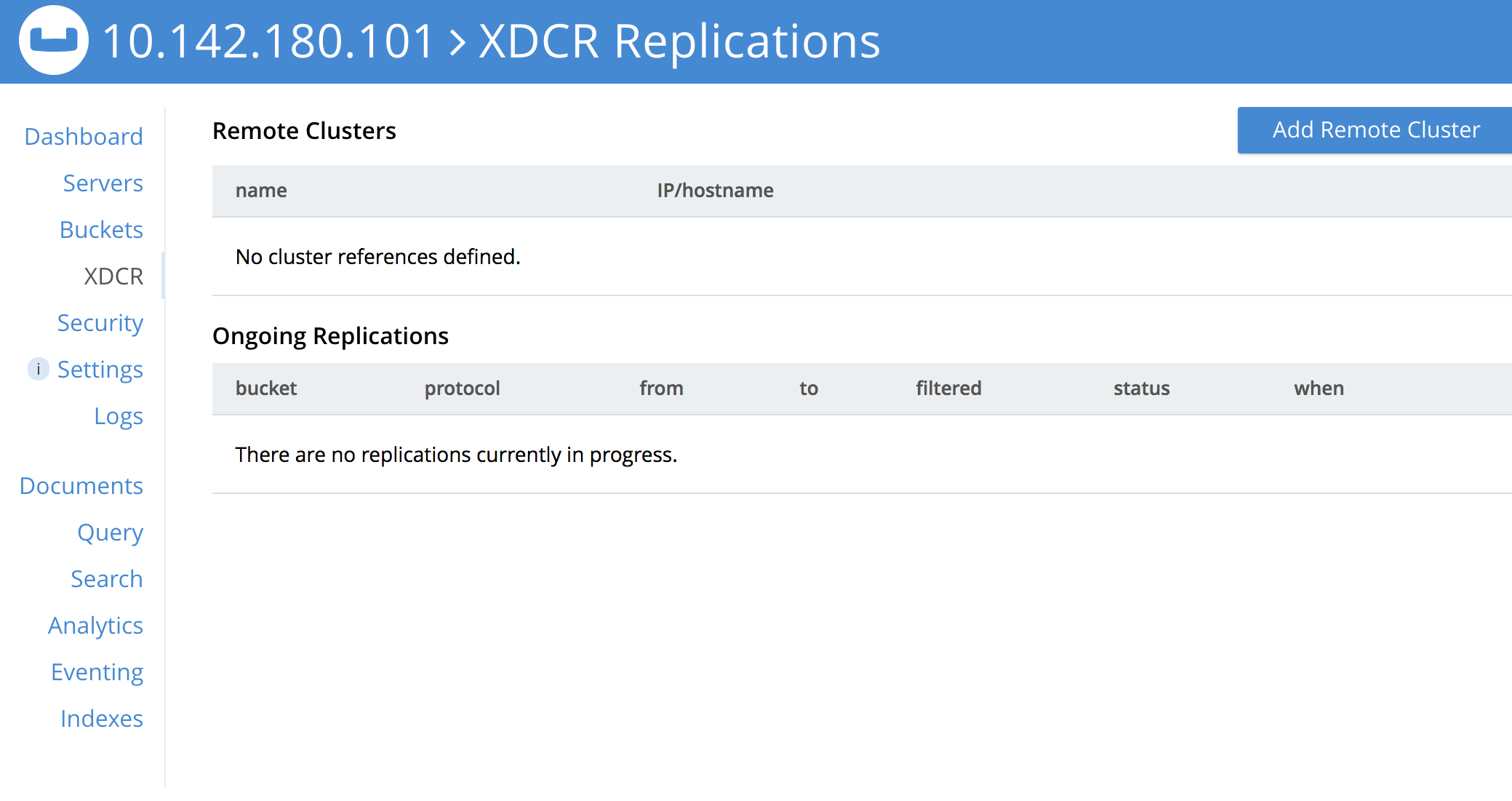xdcr replications screen initial